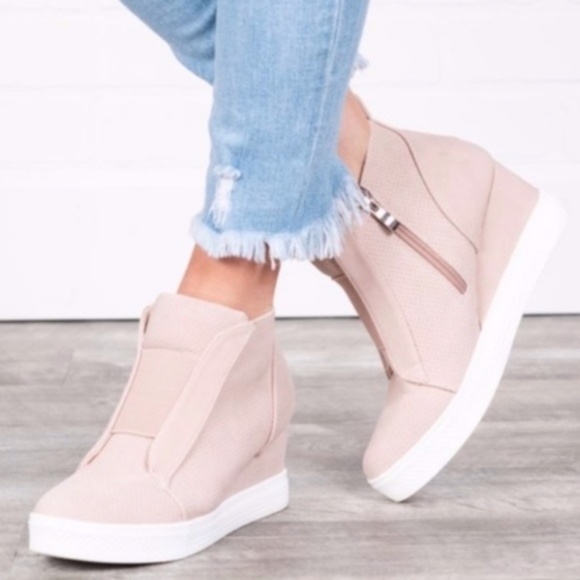 Blush Vegan Suede Zipper Slip on Wedge Sneakers - Picture 6 of 6